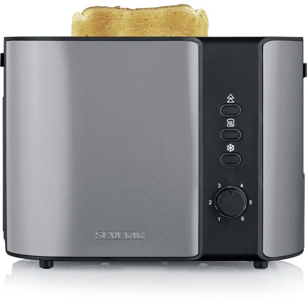 Grille-pain compact 2 fentes - SEVERIN - AT 9573 - Toaster compact - Réglage brunissage - Fonction décongélation - inox/noir