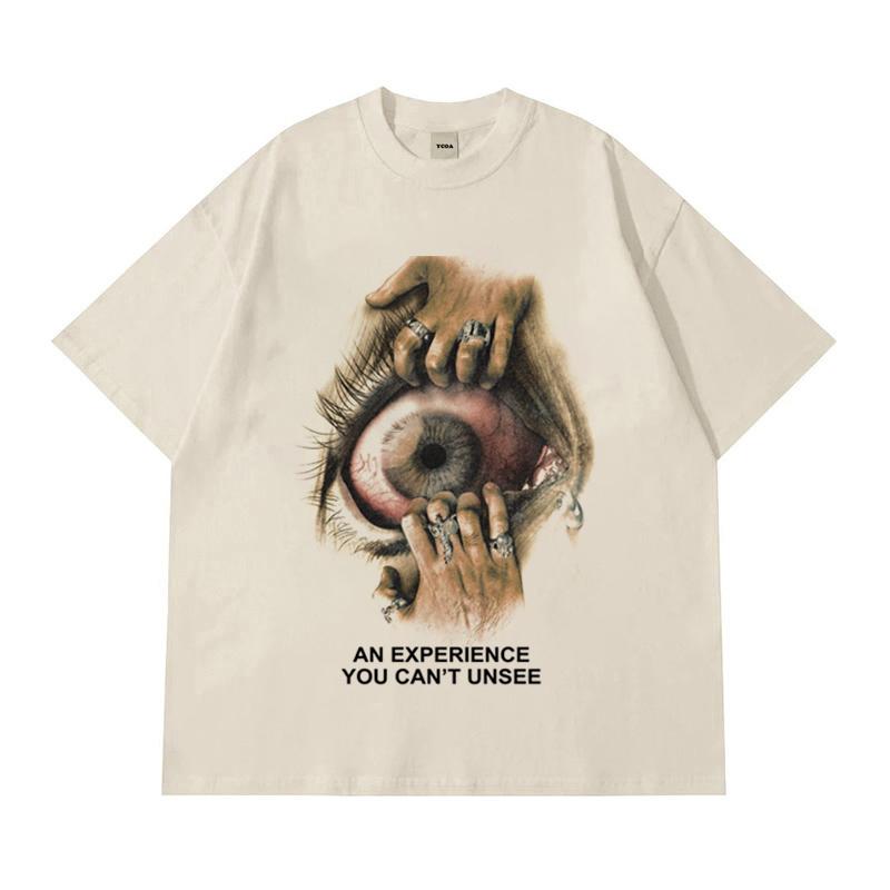 Herren T-Shirt Hip Hop Auge Grafik Oversized Baumwolle Ästhetisch Vintage Koreanisch Harajuku Kurzarm Oberteile T-Shirt Y2k Streetwear Kleidung