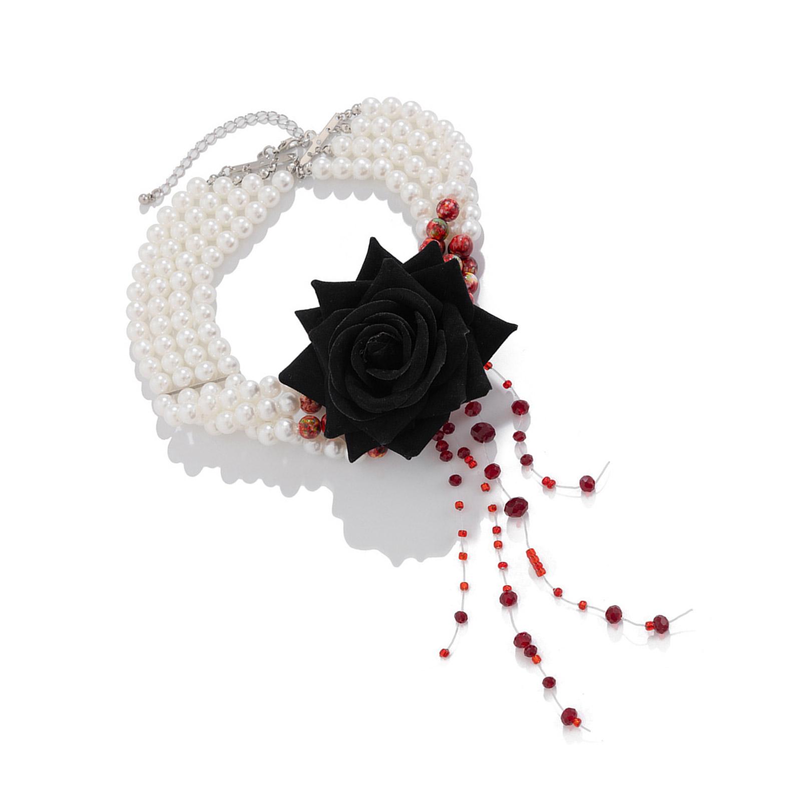 

Rose Pendant Bracelet Tassels Neckpiece Fashion Jewelry Beaded Necklace Unique Necklace Statement Necklace for Party