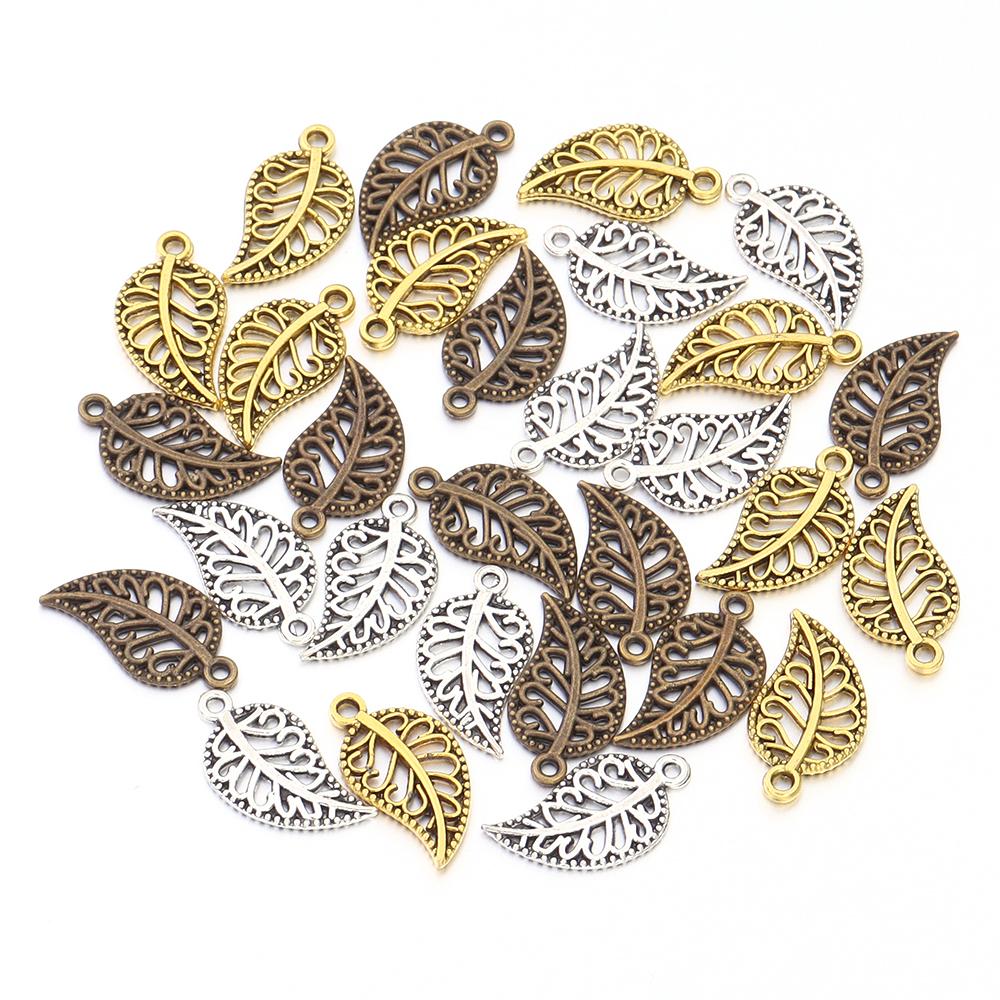 

50pcs 18.5x10mm Alloy Leaf Charms Pendants Metal Hollow Tree Leaf Charms For Jewelry Making DIY Bracelets Necklace Accessories