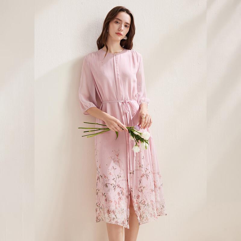 Zhaojun Women's Mulberry Silk Floral Midi Dress
