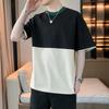 Summer Color Blocking Splicing Design Men's T-shirt Loose Shoulder Short Sleeved T-shirt