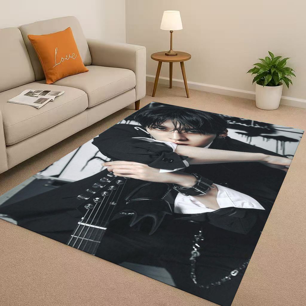 3D Kpop Bang Chan,lee Know Star Living Room Non-Slip Area Rug Carpet for Bedroom Playroom Sofa,Easy Clean Home Decor Doormat