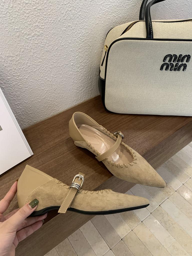Suede Retro Mary Jane Pointed Inner Height Increase Small Single Shoes 2025 Autumn New Versatile Lazy Stepping Heel Women's Shoes