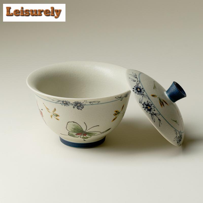 120ml Butterfly Orchid Gaiwan Vintage Tea Tureen Tea Bowl With Lid Kit Tea Brewing Cover Bowl Drinkware Accessories Collection