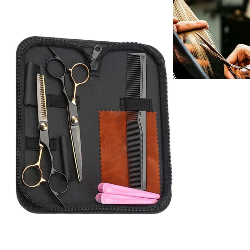 Professionelles Edelstahl Friseurscheren Set Flachzahn Ausdünnen Schneiden Gebogene Schere Haarschneideschere