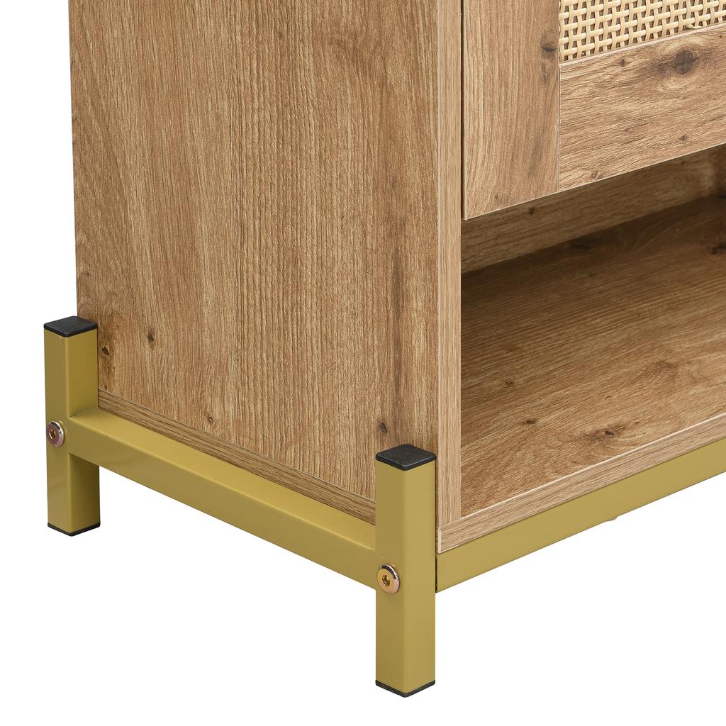 Elegant Wooden Shoe Cabinet with Rattan Doors – 4 Doors, Metal Frame and Top Shelf for Stylish and Organized Storage.