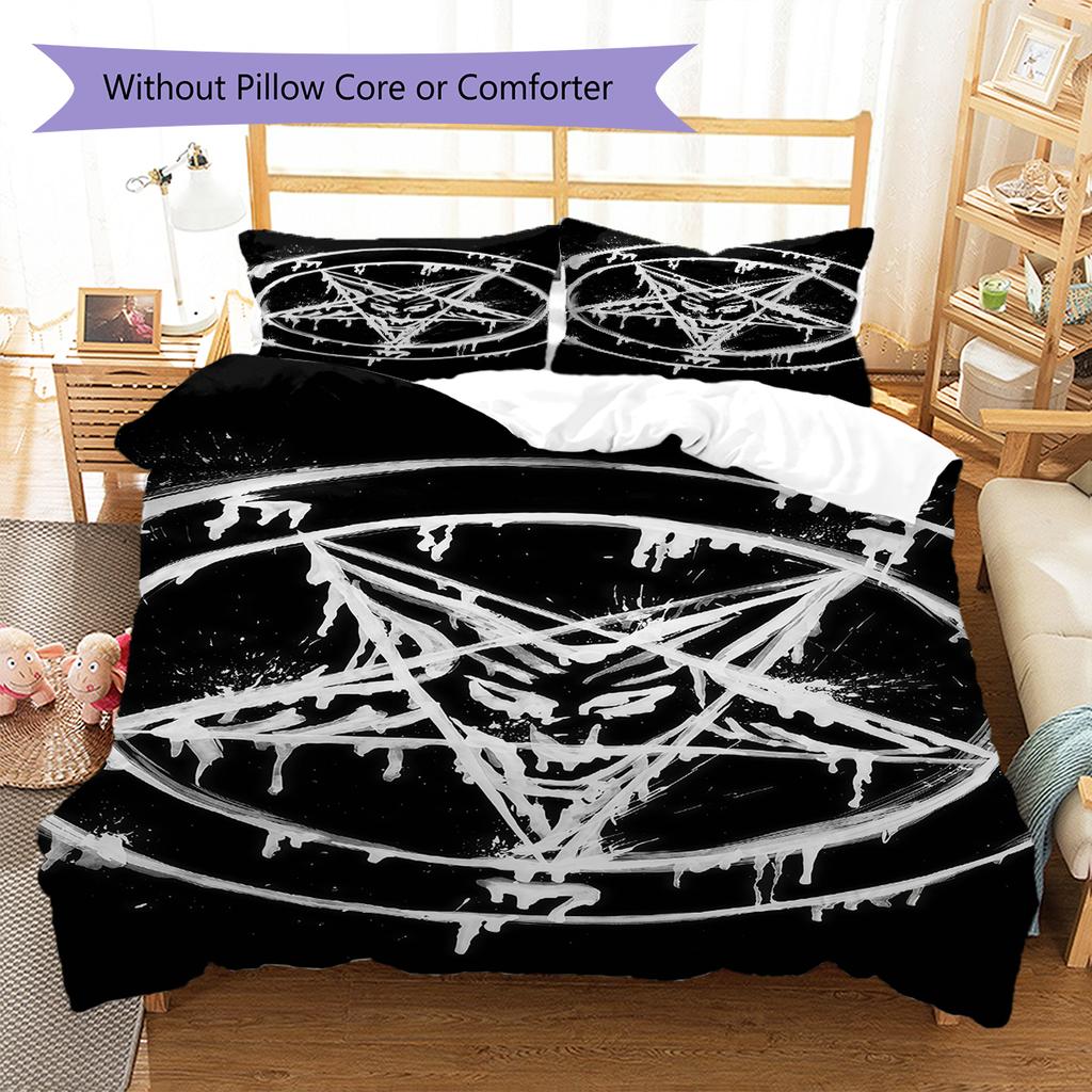 Bettwäsche mit Satansymbol-Muster, Steppbett-Set Bettbezug Kissenbezug Heim-Geburtstagsgeschenk (1 Bettbezug + 2 Kissenbezüge, ohne Füllung)