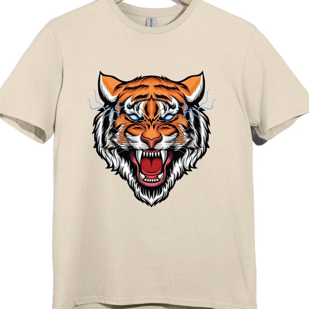 Tiger T Shirt Roaring Big Cat Graphic Tee Fierce Wild Animal Streetwear Top