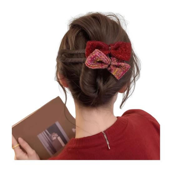 Girl Hairpin Double Bowknot Decor Soft Felt Autumn Winter Hair Clip Large Size Back Head Hair Pin Hair Accessories