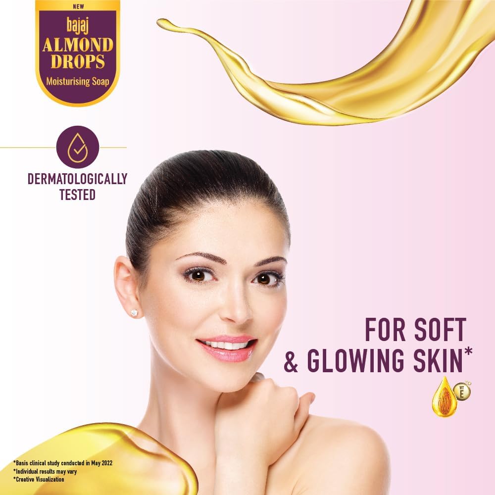BAJAJ Almond Drops Moisturizing Soap 5 X 125g Each Glowing Skin Daily Care Body Face Wash