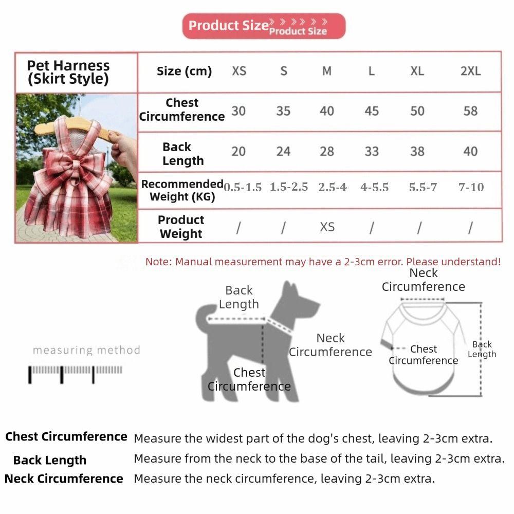 Adjustable Dog Dress Set Mesh Breathable Sweet Dog Harness with Traction Rope Comfortable Bow Plaid Harnesses