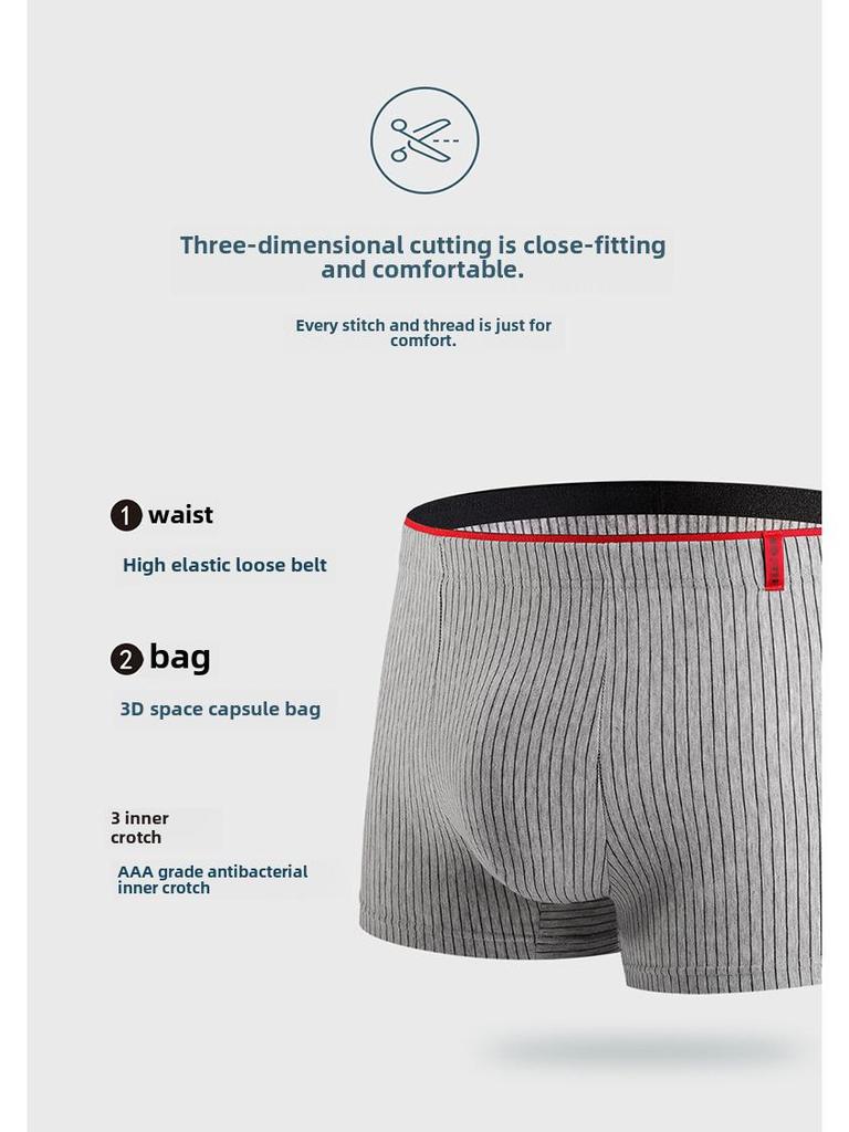Men's Plus Size Antibacterial Cotton Striped Boxer Briefs
