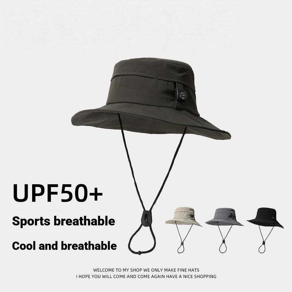 Outdoor Fishing Hat with Compass Wide Brim Sun Protection Boonie Hat Lightweight Breathable Safari Summer Cap for Men Women