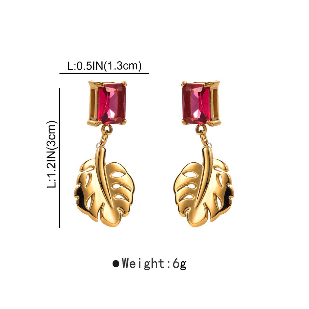 Gorgeous Vintage Stainless Steel Leaf Earrings with Zirconium Stones