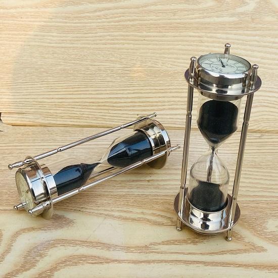 Antique Brass Hourglass Sand Timer With Compass Clock,Vintage Nautical Gift Anniversary Gift Fathersday Gift Birthday Gift