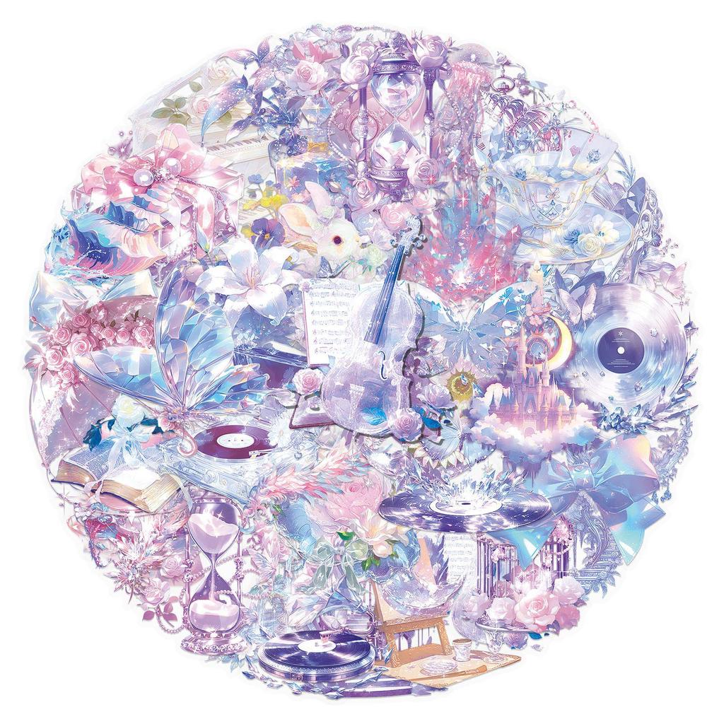 50 Blatt Transparente Mädchenhafte Prinzessin Lila Kristall Wasserdichte Dekorative Aufkleber