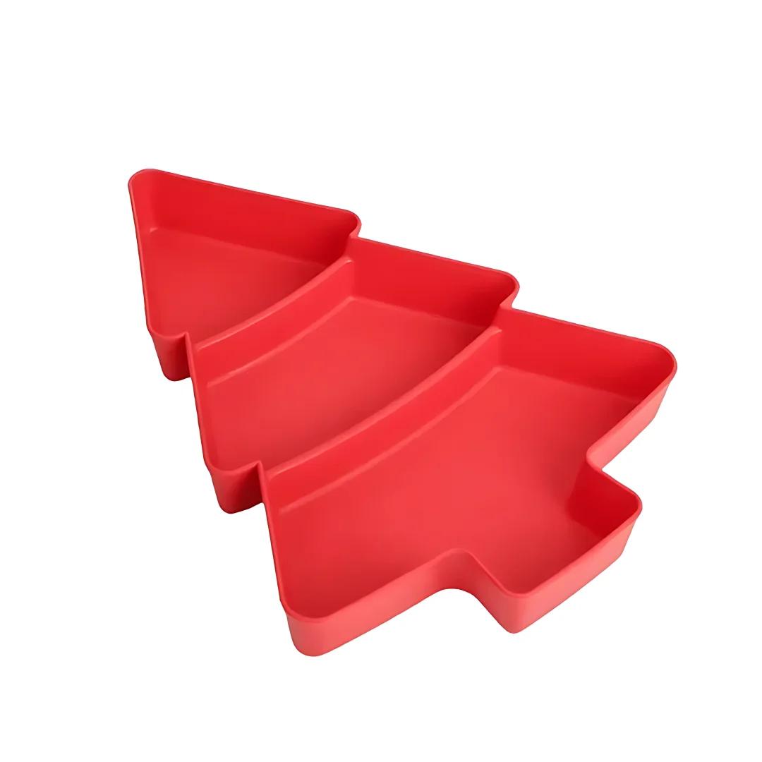 Рождественские тарелки Пластиковые рождественские подносы Подносы для закусок Подносы для еды в 3-комнатную квартиру Многофункциональные рождественские принадлежности для вечеринки 1Set красный