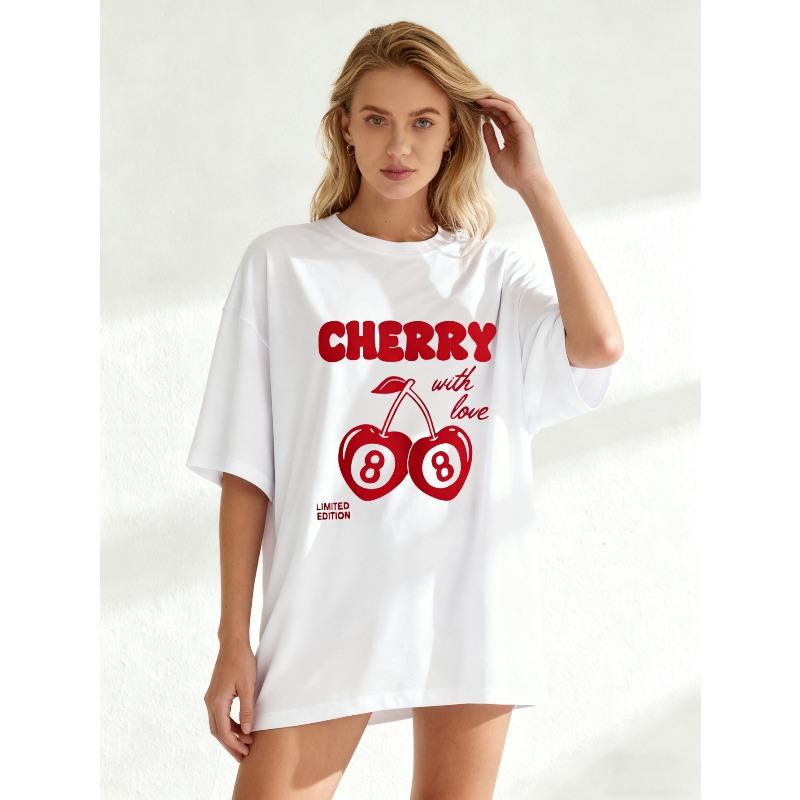 Cherry With Love Oversized T Shirt Black Cherry 8 Ball Graphic Print Limited Edition Women Casual Summer Top Fashion Statement Piece Streetwear Style