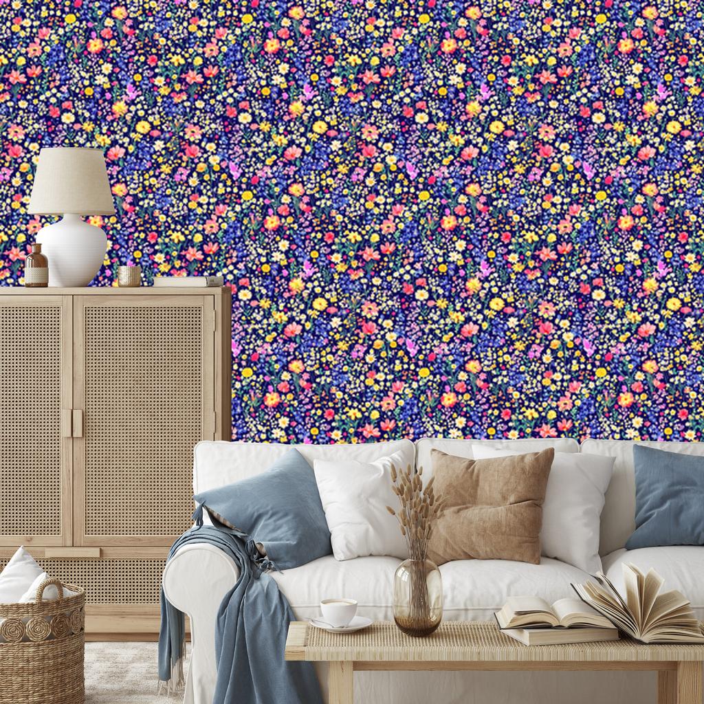 Blue and purple wildflowers wallpaper for living room and bedroom 50x1000