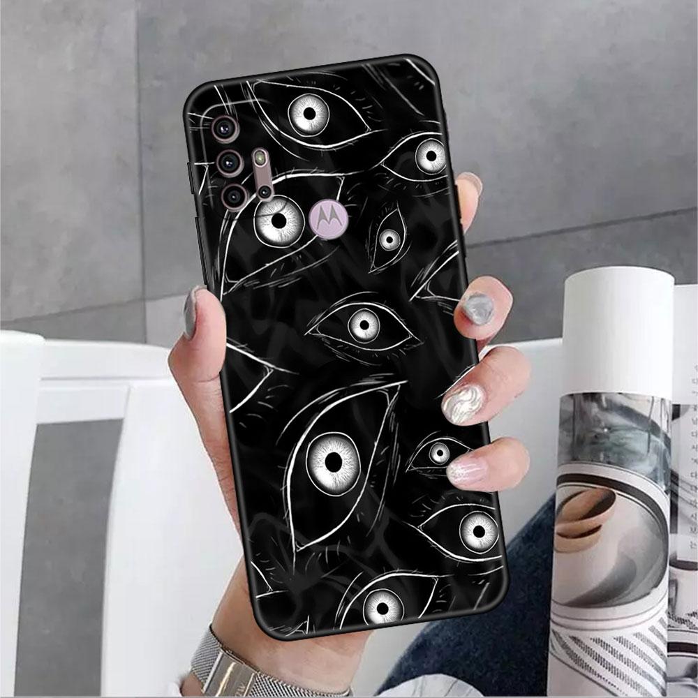 Scary Face Eyes Smiley Case For Motorola G30 G9 Play G82 G52 G60 G8 G9 Power G50 One Fusion Edge 30 20 Black Soft Phone Capas