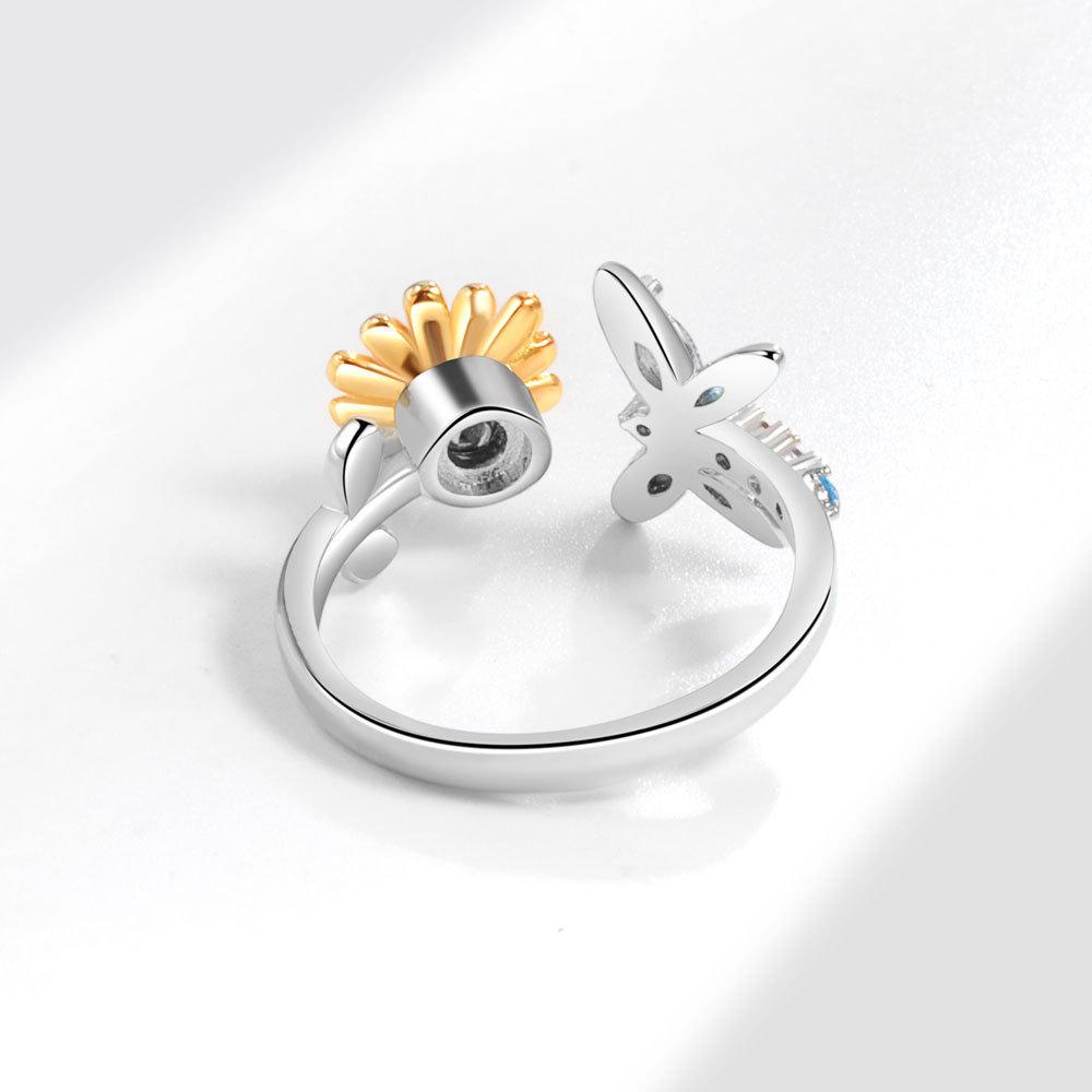 Sunflower Zircon Spinning Ring Adjustable Open Anxiety Relief Stress Fidget Ring For Women Fashion Jewelry Gift