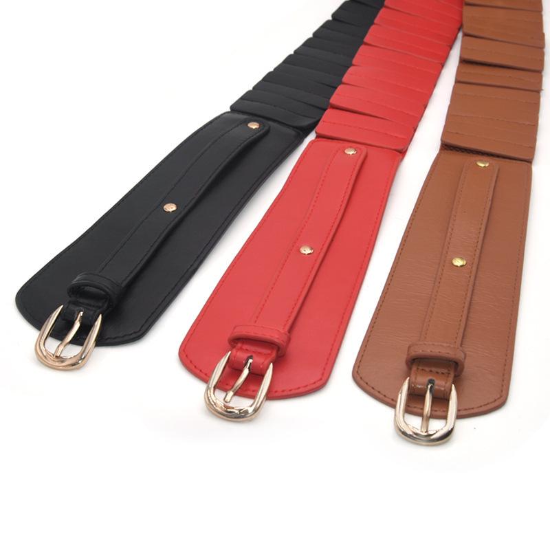 Women's Ultra-Wide Elastic Waistband Belt: Retro Pin Buckle, High-Quality Stretch Leather, Perfect for Skirts and Sweaters.