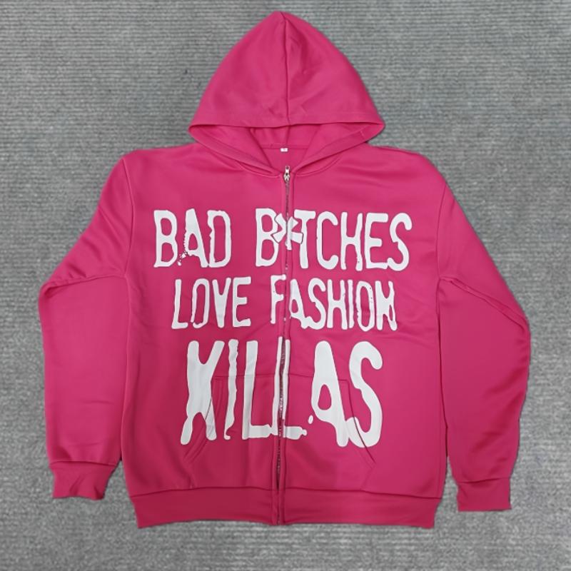 European and American retro street hip-hop letter printed men's and women's loose cardigan hooded sweatshirt Y2K