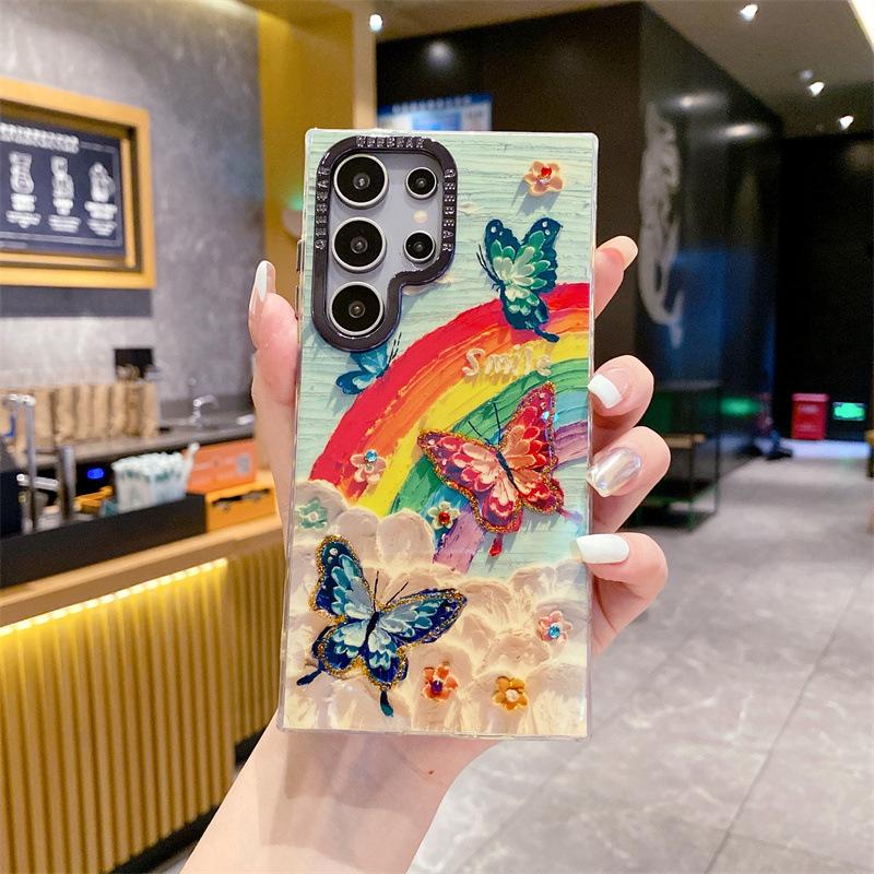 Three-dimensional Epoxy rhinestone rainbow butterfly Samsung s11plus mobile phone case s11ultra blue light s11 oil painting