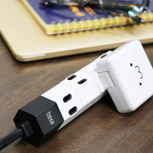 ELECOM Power Tap Rotary Hexa Compact 4 Ports 1m Black T-HX7-2410BK