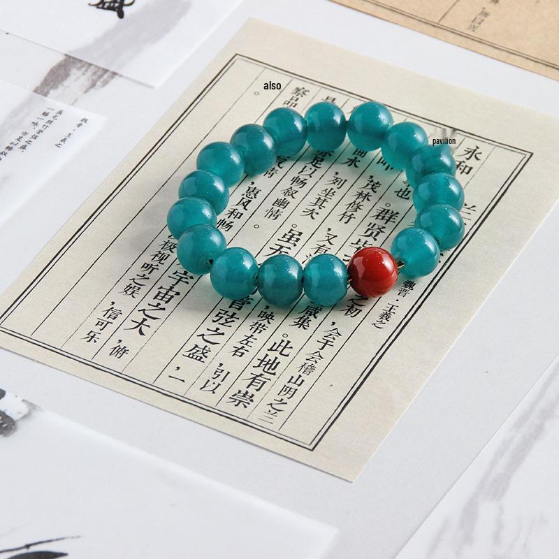 Pulsera de Cuentas de Buda de Vidrio Retro Zibo Boshan - Cuerda Hecha a Mano Verde Lago
