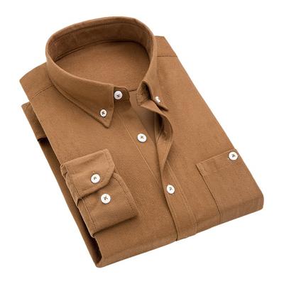 Männer Slim Fit Cord Hemd Revers Langarm Hemd Tops Einfarbig Taschen Casual Hemd Büro Arbeitskleidung