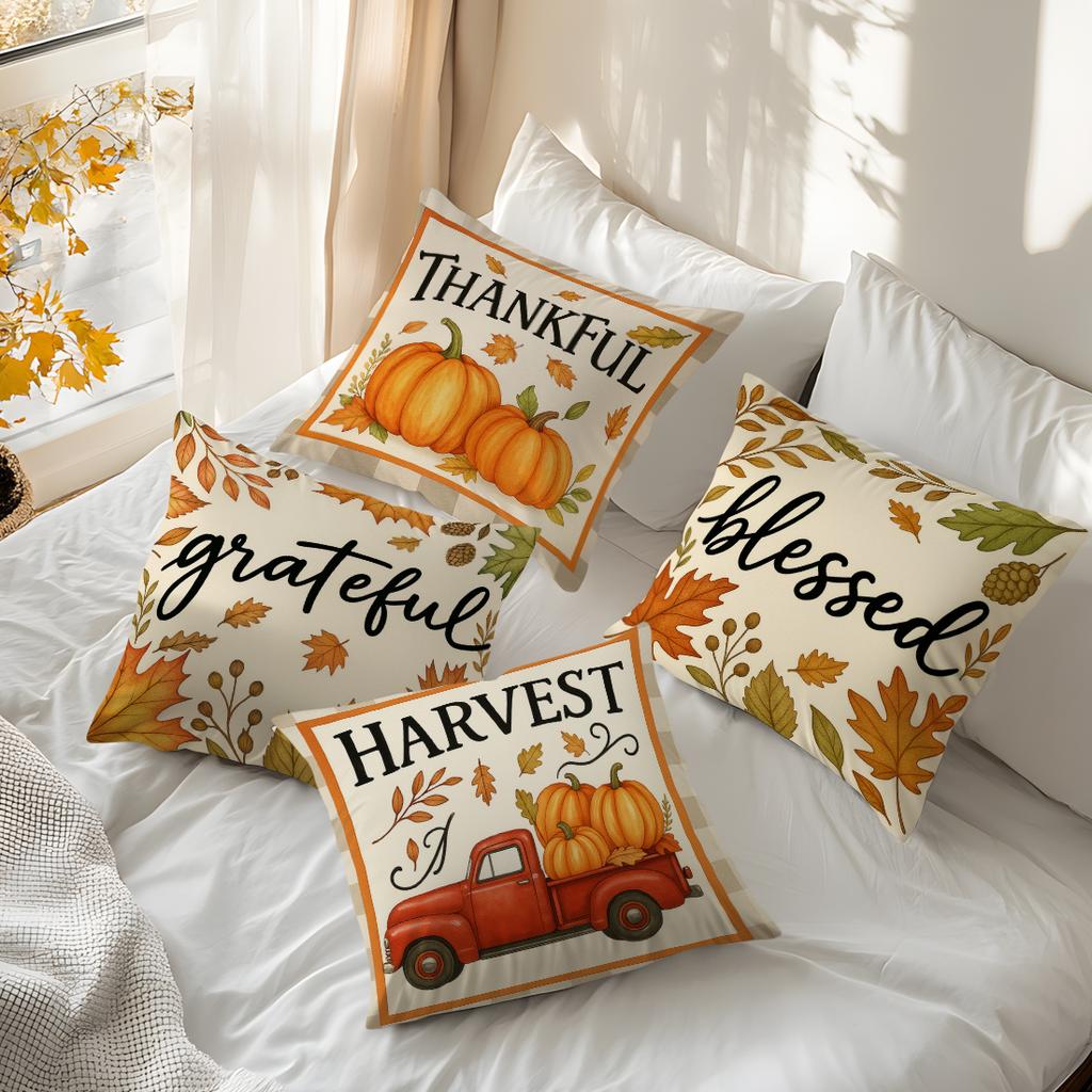 4Pcs/Set 45X45Cm Harvest Maple Leaf Pumpkin Pillowcase Bedroom Sofa Autumn Living Room Cushion Cover 100% Polyester Home Decor