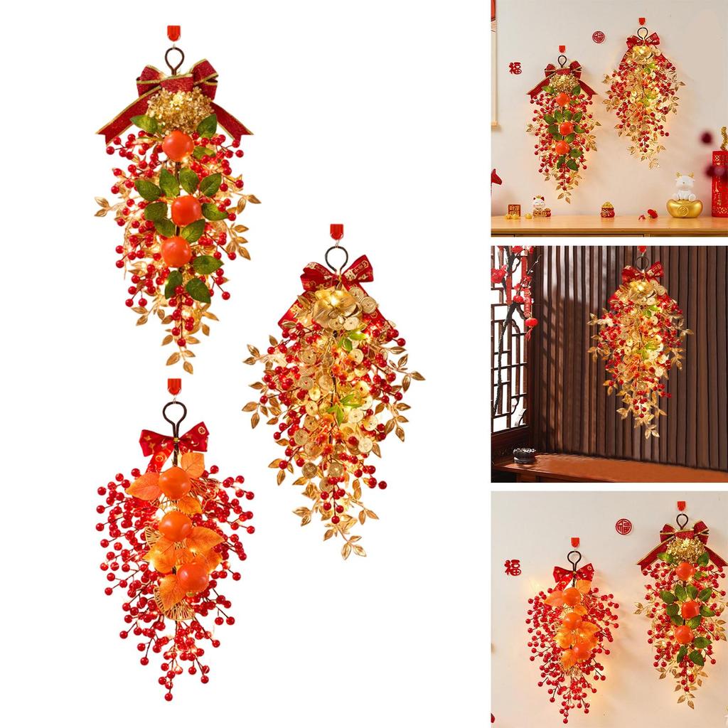Chinese New Year's Blessing Wreath 2026 Crafting Berry Garland Spring Festival Hanging Ornament for Home Fireplace Restaurant