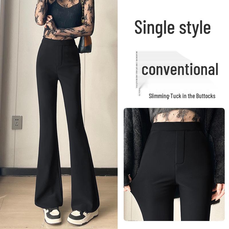 Winter 2025 Women s Velvet High-Waisted Black Flare Pants - Petite & Plus Size XL (60-64 kg)