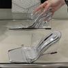 Eilyken New Design Crystal Wedges High Heels Women Slippers Fashion PVC Transparent Square Toe Banquet Slide Shoes