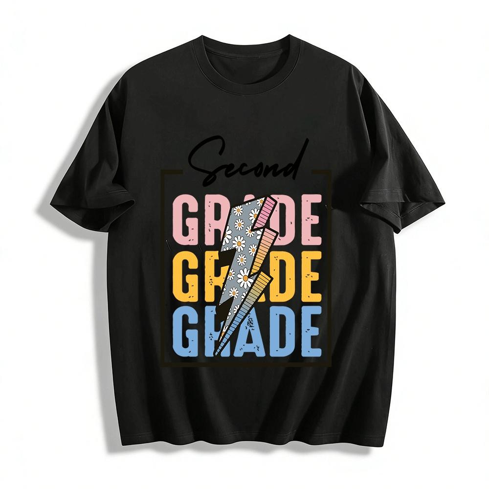 Second Grade Daisy Lightning Print Casual Top For Kids Adults Pure cotton T-shirt XXS