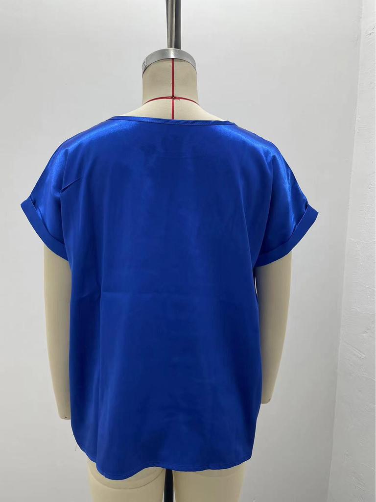 2025 Summer Satin OL Style Round Neck Women's T-Shirt