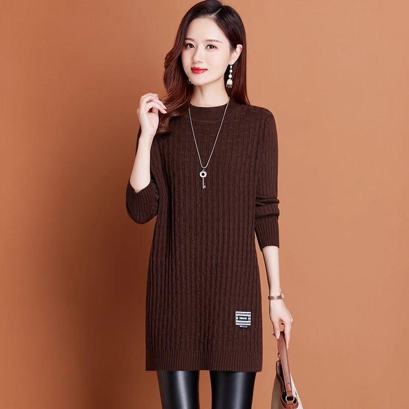 

Свитера средней длины Женские Осенне-зимний вязаный свитер с разрезом Повседневный однотонный свободный пуловер 2XL коричневый