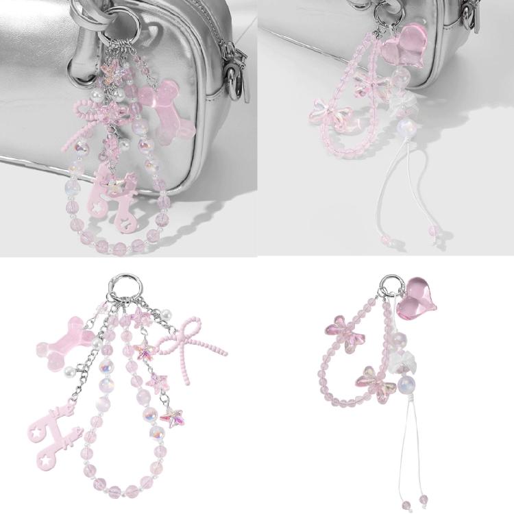 Portable Resin Cat Eye Bead Keychain Set Glittering Resin Bone Heart Designs Handmade Jewelry Accessory