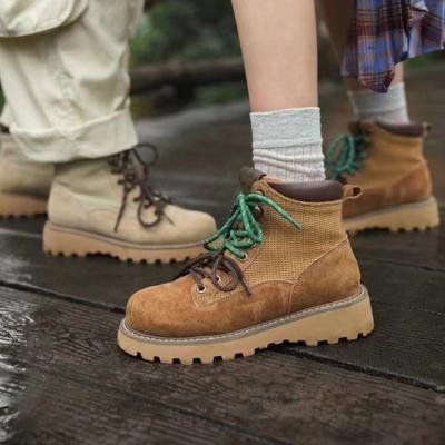 Trendy Vintage Boots Women's Thick Sole Autumn  English Style Cool Big Yellow Boots Fashionable Short For Women
