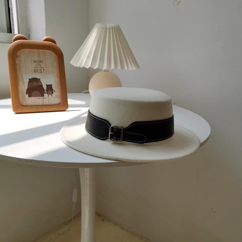 Vintage Woolen Hat British Hat Wide Brim Flat Top Top Top Top Hat Versatile Autumn and Winter Hat Trendy Sun Hat Felt Hat