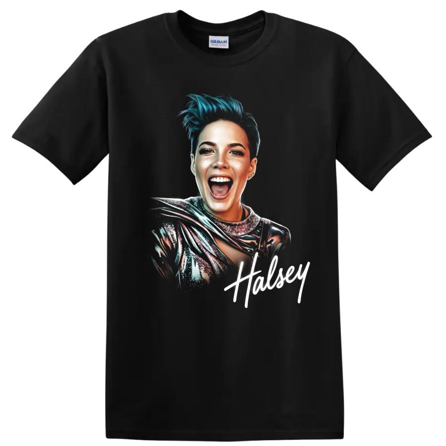 Halsey Pop Star Portrait T Shirt Colorful Music Fan Apparel Graphic Tee Gift