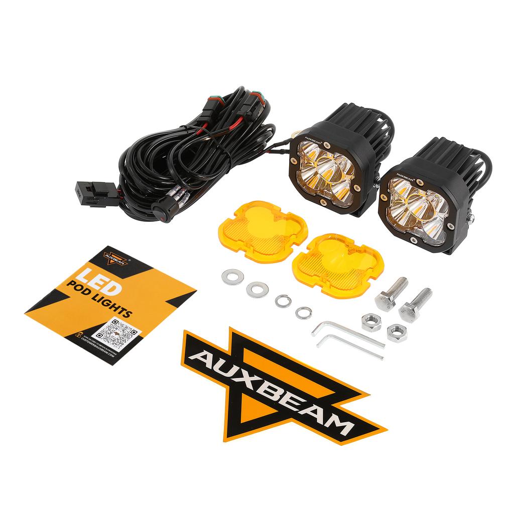 AUXBEAM 6 Types 3 Inch LED Pod Lights White & Amber Spot / Flood / Combo Driving Work Light for ATV SUV Truck Pickup Boat