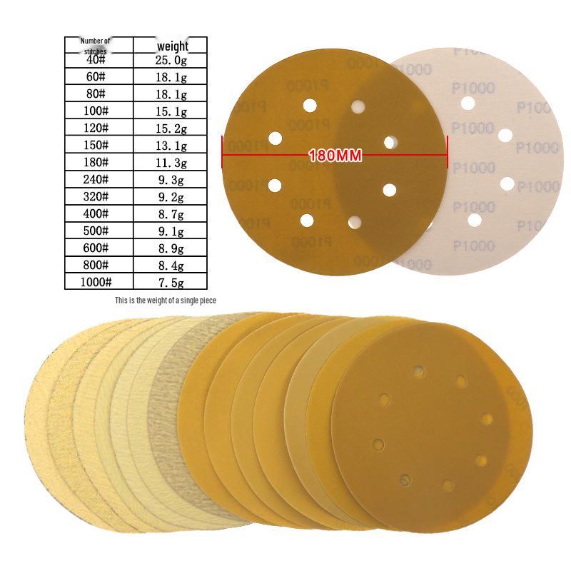 Yellow 7" 8-Hole Self-Adhesive Velvet-Backed Flocking Sandpaper Disc for Dry Metal Grinding & Polishing