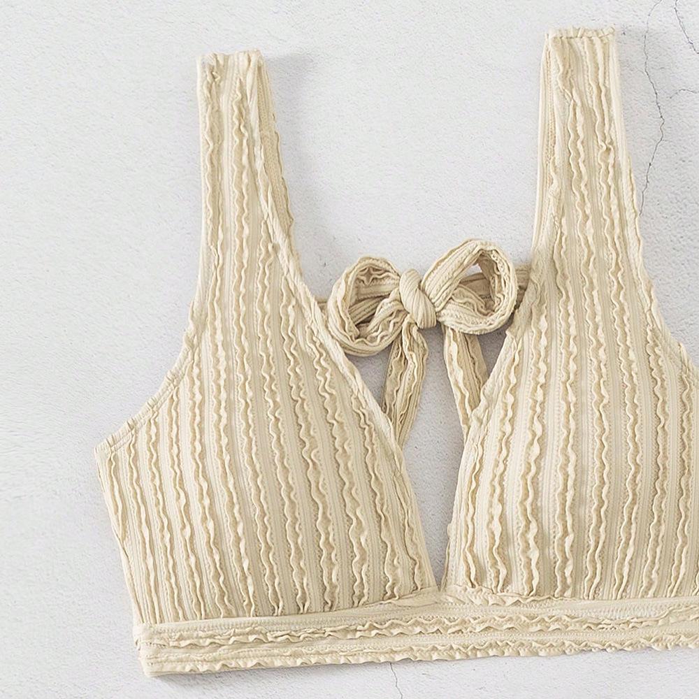 

Женское европейское и американское однотонное бикини - Волнистый узор, Модная, Сексуальная пляжная одежда для плавания. L грязно-белый