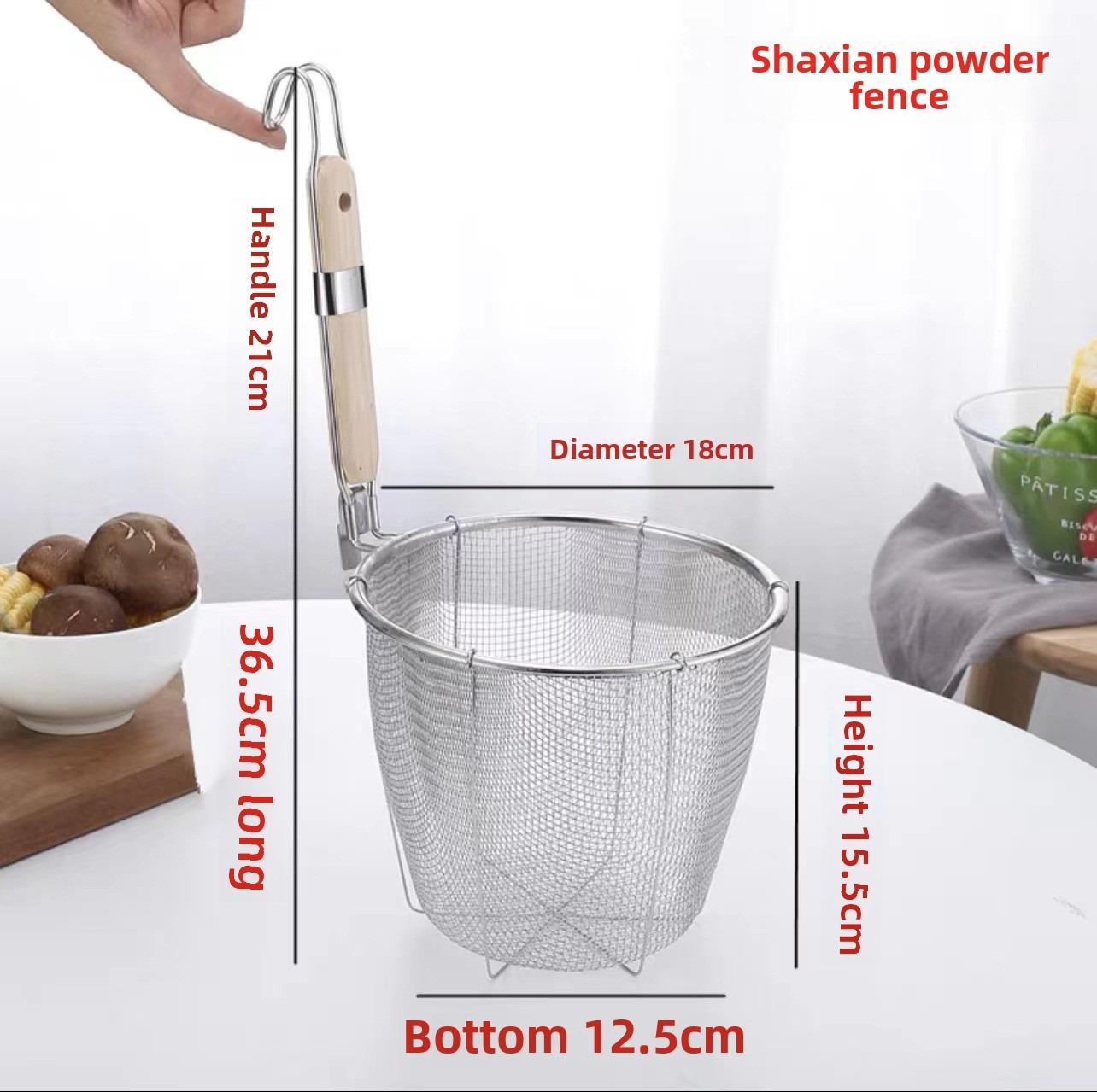 

Wooden Handle Pasta Basket Strainer Stainless Steel Noodle Dumplings Mesh Basket Kitchen Gadgets E