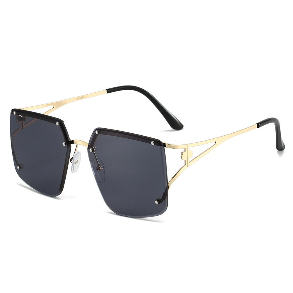 JYL Rimless Polygon Sunglasses UV400 Women Metal Rivet Big Frame Vintage / 9080