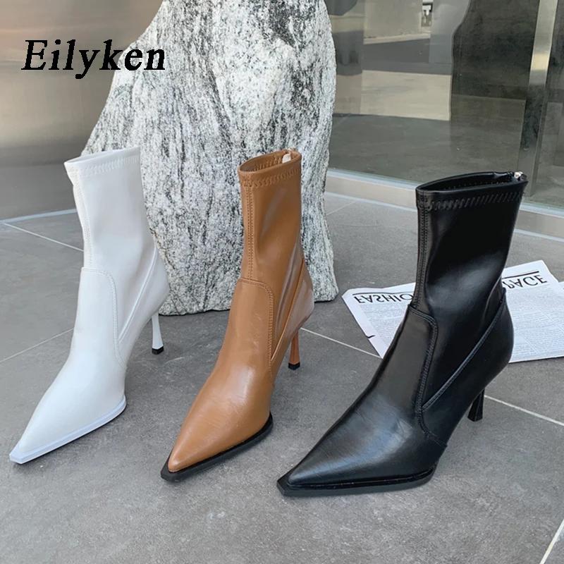 Eilyken Autumn Spring Stretch Fabric Women Ankle Boots Comfortable Zipper Shoes Designer High Heels Botas De Mujer