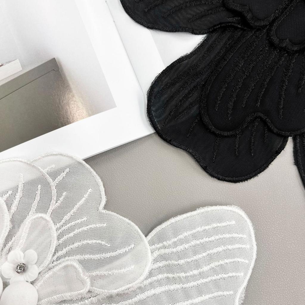Black And White Organza Beads Multi-Layer Three-Dimensional Flower Decorative Clothing Dress Dress Applique Cloth Sticker Accessories
